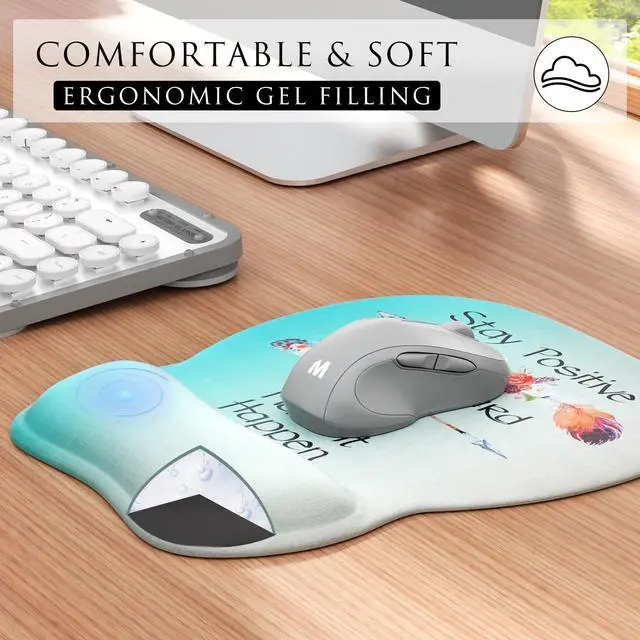 Alt view image 3 of 6 - SOEWIOU Ergonomic Mouse Pad with Gel Wrist Rest, Comfortable Mousepad with Smooth Wrist Support Surface and Non-Slip PU Base for Pain Relief, Computer, Laptop,Office & Home,9.4 x 8.1 in, Feather Arrow