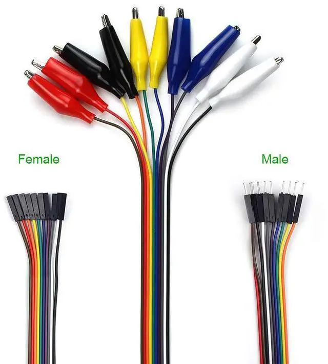 Alt view image 2 of 6 - KEHIPI Breadboard Alligator Clip Jumpers - Gator to Male and Female Jumper Wires Test Lead 2x10pcs 8 inch for Power Supply,LED Strips, Multimeters, Arduino Lilypad and Raspberry Pi