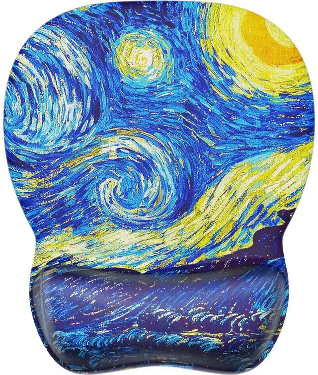 Main image of KEHIPI Ergonomic Mouse Pad with Gel Wrist Rest, Comfortable Mousepad with Smooth Wrist Support Surface and Non-Slip PU Base for Pain Relief, Computer, Laptop, Office & Home, 9.4 x 8.1 in, Starry Night