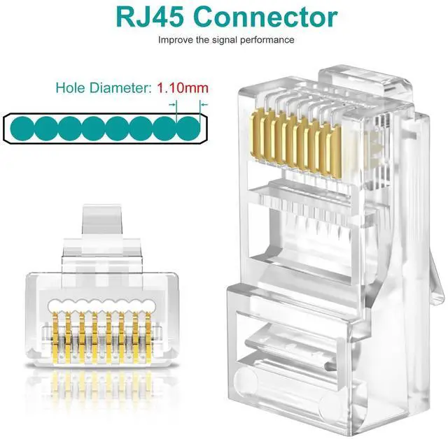 Alt view image 3 of 7 - KEHIPI 100-Pack Cat 6 Pass Through RJ45 Connectors with RJ45 Boots Cover (Cat6 Connector/ Cat5e Connector/Ethernet Ends/Cat 6 Ends/ RJ45 Modular Plugs) for Solid or Stranded UTP Cable