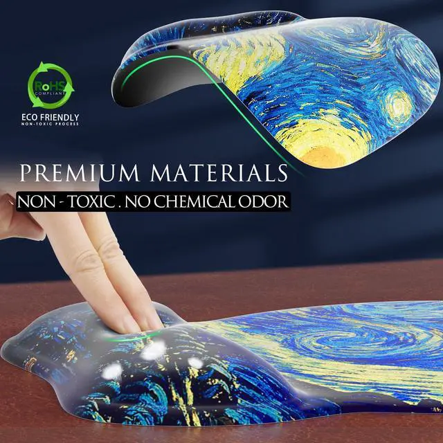 Alt view image 3 of 6 - KEHIPI Ergonomic Mouse Pad with Gel Wrist Rest, Comfortable Mousepad with Smooth Wrist Support Surface and Non-Slip PU Base for Pain Relief, Computer, Laptop, Office & Home, 9.4 x 8.1 in, Starry Night
