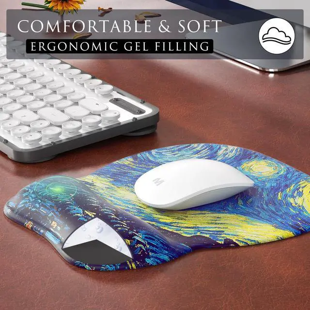 Alt view image 4 of 6 - KEHIPI Ergonomic Mouse Pad with Gel Wrist Rest, Comfortable Mousepad with Smooth Wrist Support Surface and Non-Slip PU Base for Pain Relief, Computer, Laptop, Office & Home, 9.4 x 8.1 in, Starry Night