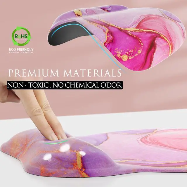 Alt view image 3 of 6 - KEHIPI Ergonomic Mouse Pad with Gel Wrist Rest, Comfortable Mousepad with Smooth Wrist Support Surface and Non-Slip PU Base for Pain Relief, Computer, Laptop, Office & Home, 9.4 x 8.1 in, Pink Marble
