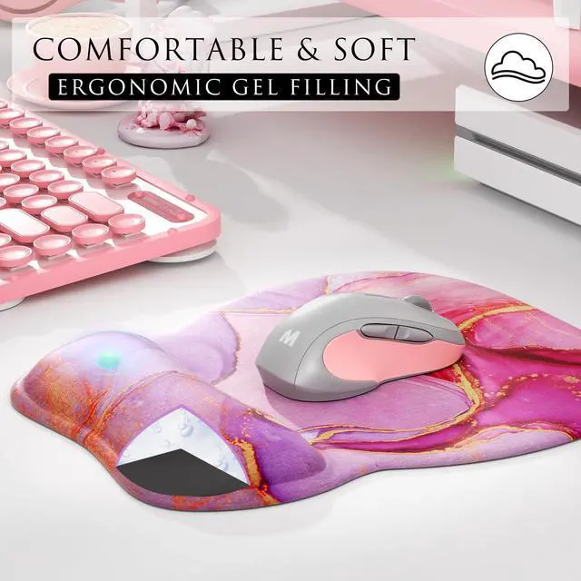 Alt view image 4 of 6 - KEHIPI Ergonomic Mouse Pad with Gel Wrist Rest, Comfortable Mousepad with Smooth Wrist Support Surface and Non-Slip PU Base for Pain Relief, Computer, Laptop, Office & Home, 9.4 x 8.1 in, Pink Marble