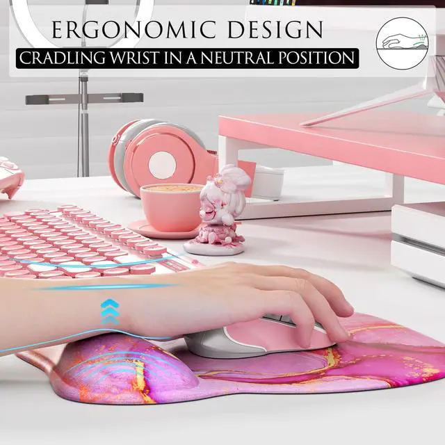 Alt view image 5 of 6 - KEHIPI Ergonomic Mouse Pad with Gel Wrist Rest, Comfortable Mousepad with Smooth Wrist Support Surface and Non-Slip PU Base for Pain Relief, Computer, Laptop, Office & Home, 9.4 x 8.1 in, Pink Marble