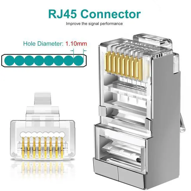 Alt view image 2 of 7 - KEHIPI 50-Pack Cat 6 Shielded Pass Through RJ45 Connectors + 50Pack RJ45 Strain Relief Boots, 8P8C Modular Ethernet STP Network Cable Plug End for Cat6 Cat5e