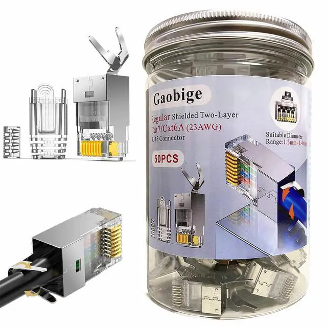 Main image of KEHIPI 50-Pack Cat7 Cat6A RJ45 Connectors Shielded Cat7 Cat6A RJ45 Ends Ethernet Cable Crimp Connectors 50PCS RJ45 Strain Relief Boots (Not Pass Through RJ45 Connectors)