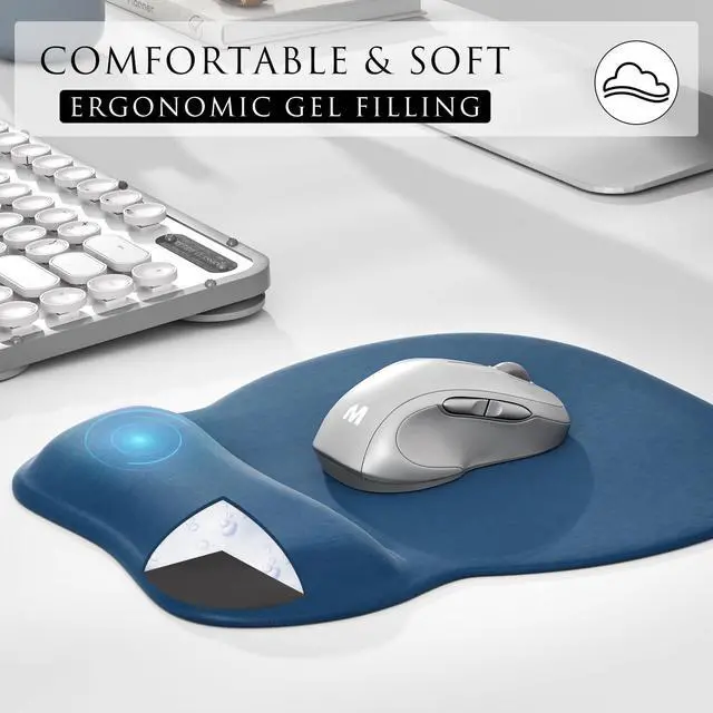 Alt view image 4 of 6 - KEHIPI Ergonomic Mouse Pad with Gel Wrist Rest, Comfortable Mousepad with Smooth Wrist Support Surface and Non-Slip PU Base for Pain Relief, Computer, Laptop, Office & Home, 9.4 x 8.1 in, Navy Blue
