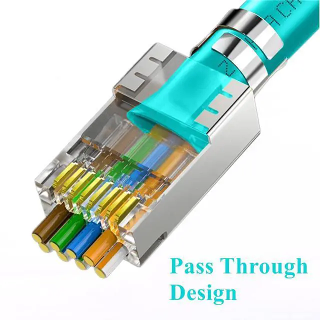 Alt view image 2 of 7 - KEHIPI 100-Pack Cat7 Cat6A RJ45 Pass Through Connectors Shielded (Cat7 Cat6A Ends/ RJ45 Modular Plugs) 100PCS Strain Relief Boots