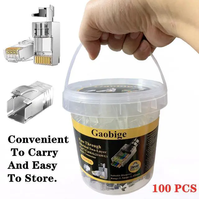 Alt view image 3 of 7 - KEHIPI 100-Pack Cat7 Cat6A RJ45 Pass Through Connectors Shielded (Cat7 Cat6A Ends/ RJ45 Modular Plugs) 100PCS Strain Relief Boots