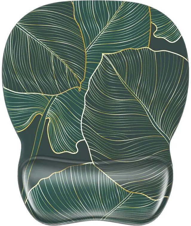 Main image of SOEWIOU Ergonomic Mouse Pad with Gel Wrist Rest, Comfortable Mousepad with Smooth Wrist Support Surface and Non-Slip PU Base for Pain Relief, Computer, Laptop, Office & Home,9.4 x 8.1 in, Green Leaves