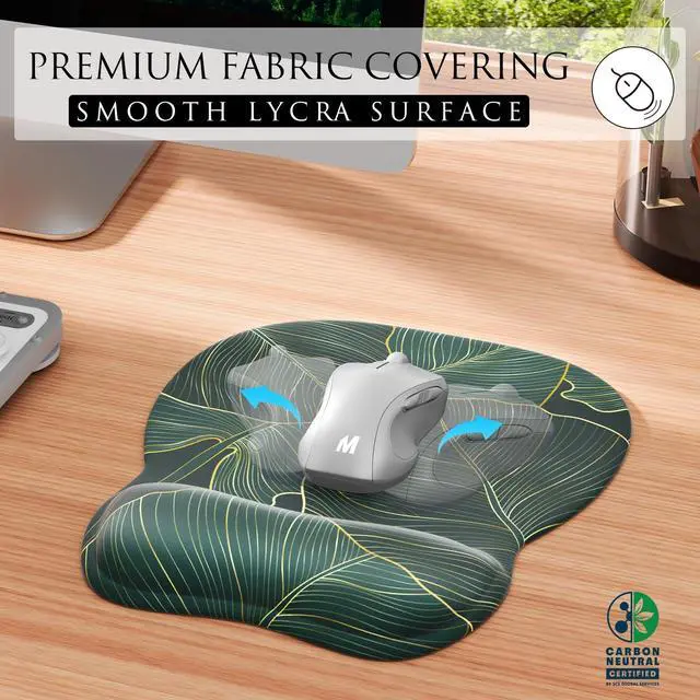 Alt view image 2 of 6 - SOEWIOU Ergonomic Mouse Pad with Gel Wrist Rest, Comfortable Mousepad with Smooth Wrist Support Surface and Non-Slip PU Base for Pain Relief, Computer, Laptop, Office & Home,9.4 x 8.1 in, Green Leaves