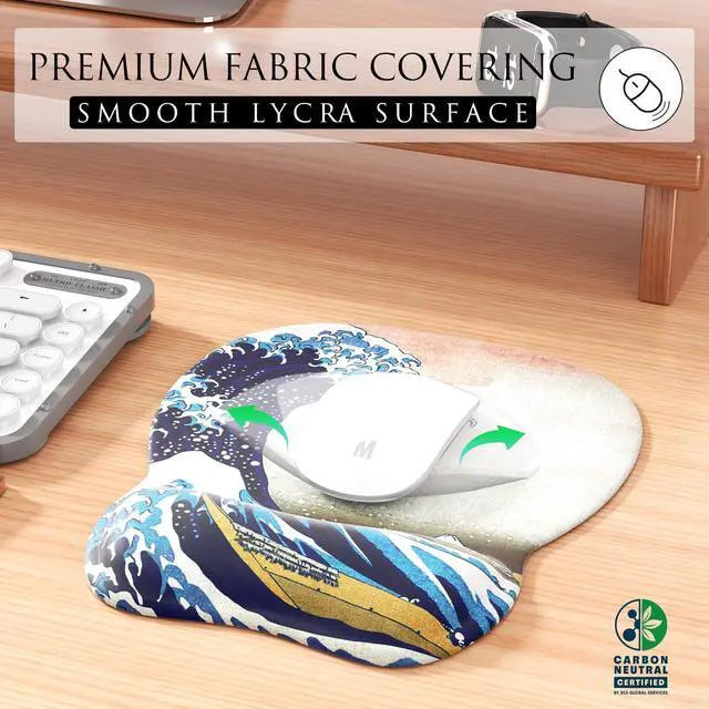 Alt view image 2 of 6 - KEHIPI Ergonomic Mouse Pad with Gel Wrist Rest, Comfortable Mousepad with Smooth Wrist Support Surface and Non-Slip PU Base for Pain Relief, Computer, Laptop, Office & Home, 9.4 x 8.1 in, Great Wave