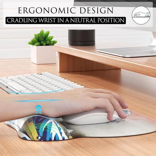Alt view image 5 of 6 - KEHIPI Ergonomic Mouse Pad with Gel Wrist Rest, Comfortable Mousepad with Smooth Wrist Support Surface and Non-Slip PU Base for Pain Relief, Computer, Laptop, Office & Home, 9.4 x 8.1 in, Great Wave