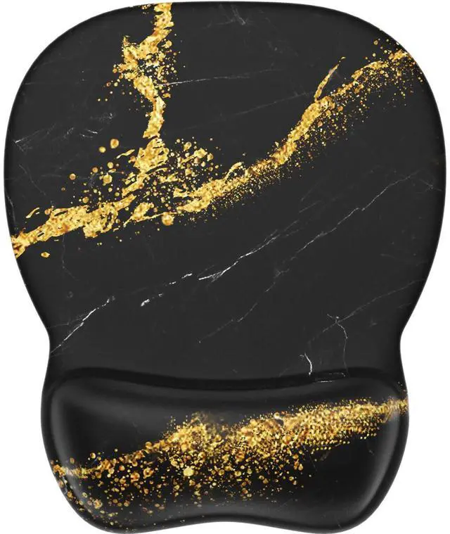 Main image of KEHIPI Ergonomic Mouse Pad with Gel Wrist Rest, Comfortable Mousepad with Smooth Wrist Support Surface and Non-Slip PU Base for Pain Relief, Computer, Laptop, Office & Home, 9.4 x 8.1 in, Black Gold