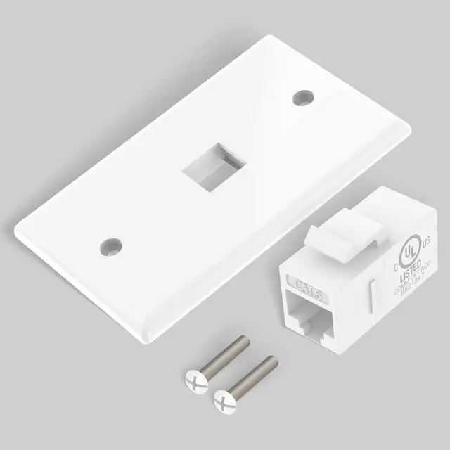 Alt view image 7 of 7 - KEHIPI Ethernet Wall Plate (UL Listed), 1-Port Cat6 Female to Female Wall Jack, Keystone Wall Plate with RJ45 Keystone Inline Coupler, White (2-Pack)