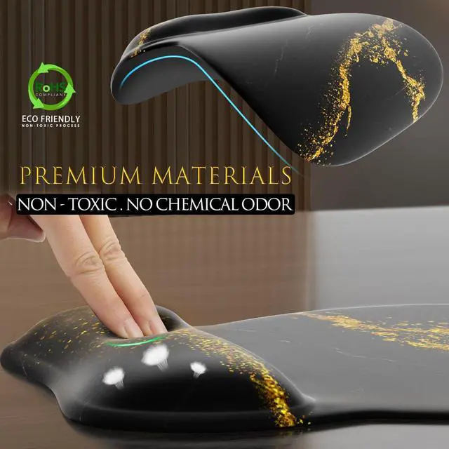 Alt view image 3 of 6 - KEHIPI Ergonomic Mouse Pad with Gel Wrist Rest, Comfortable Mousepad with Smooth Wrist Support Surface and Non-Slip PU Base for Pain Relief, Computer, Laptop, Office & Home, 9.4 x 8.1 in, Black Gold
