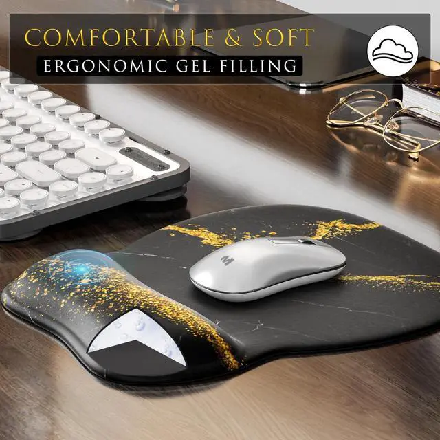 Alt view image 4 of 6 - KEHIPI Ergonomic Mouse Pad with Gel Wrist Rest, Comfortable Mousepad with Smooth Wrist Support Surface and Non-Slip PU Base for Pain Relief, Computer, Laptop, Office & Home, 9.4 x 8.1 in, Black Gold