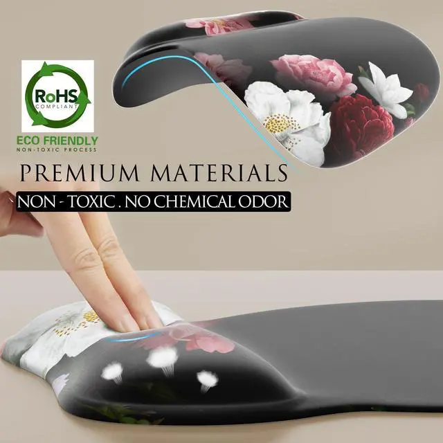 Alt view image 3 of 6 - KEHIPI Ergonomic Mouse Pad with Gel Wrist Rest, Comfortable Mousepad with Smooth Wrist Support Surface and Non-Slip PU Base for Pain Relief, Computer, Laptop, Office & Home, 9.4 x 8.1 in, Black Flower