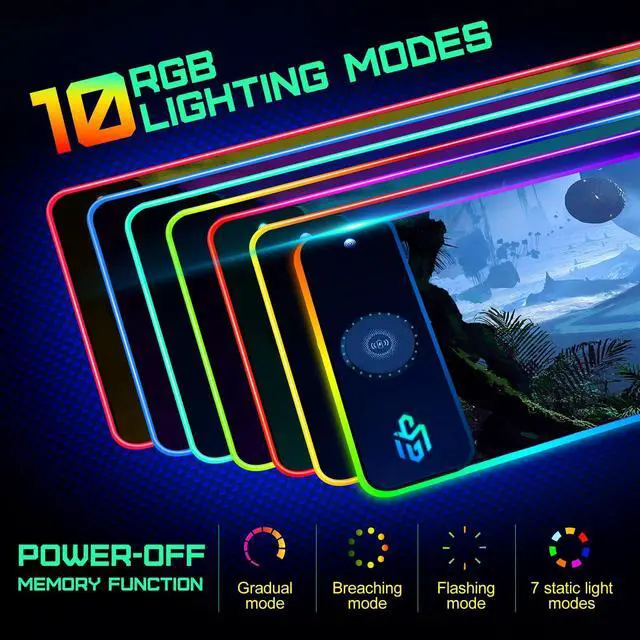 Alt view image 3 of 7 - KEHIPI 15W Wireless Charging RGB Gaming Mouse Pad, LED Mouse Pad 800x300x4MM, 10 Light Modes Extra Large Mousepad Non-Slip Rubber Base RGB Desk Mat for Gaming, MacBook, PC, Laptop, Desk (Planetary)