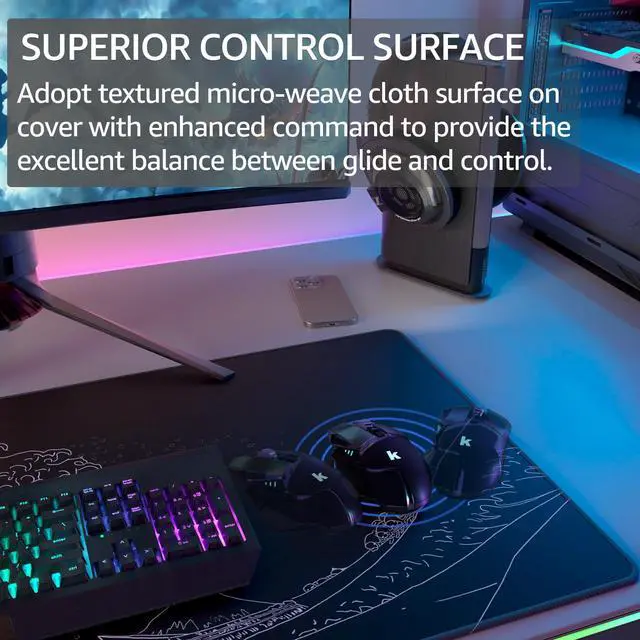 Alt view image 2 of 6 - KEHIPI Large Gaming Mouse Pad with Stitched Edges, Extended Mousepad with Superior Micro-Weave Cloth, Non-Slip Base, Water Resist Keyboard Pad for Gamer, Office & Home, 31.5x15.7in, Kanagawa Wave