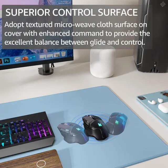 Alt view image 2 of 6 - KEHIPI Large Gaming Mouse Pad with Stitched Edges, Extended Mousepad with Superior Micro-Weave Cloth, Non-Slip Base, Water Resist Keyboard Pad for Gamer, Office & Home, 31.5x15.7in, Ice Blue