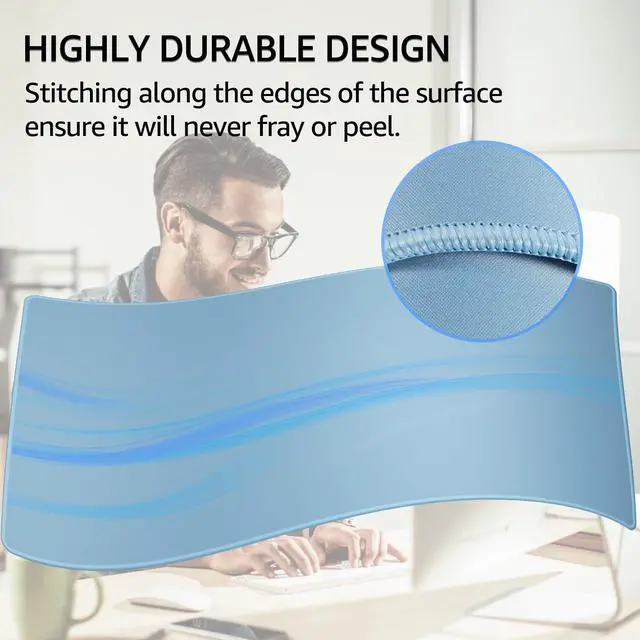 Alt view image 3 of 6 - KEHIPI Large Gaming Mouse Pad with Stitched Edges, Extended Mousepad with Superior Micro-Weave Cloth, Non-Slip Base, Water Resist Keyboard Pad for Gamer, Office & Home, 31.5x15.7in, Ice Blue