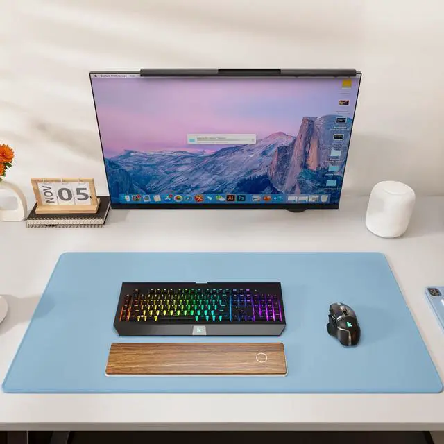 Alt view image 6 of 6 - KEHIPI Large Gaming Mouse Pad with Stitched Edges, Extended Mousepad with Superior Micro-Weave Cloth, Non-Slip Base, Water Resist Keyboard Pad for Gamer, Office & Home, 31.5x15.7in, Ice Blue