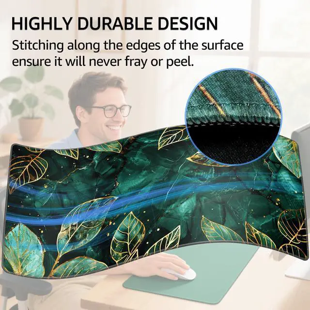 Alt view image 3 of 7 - KEHIPI Large Gaming Mouse Pad with Stitched Edges, Extended Mousepad with Superior Micro-Weave Cloth, Non-Slip Base, Water Resist Keyboard Pad for Gamer, Office & Home, 31.5x15.7in, Green Leaves