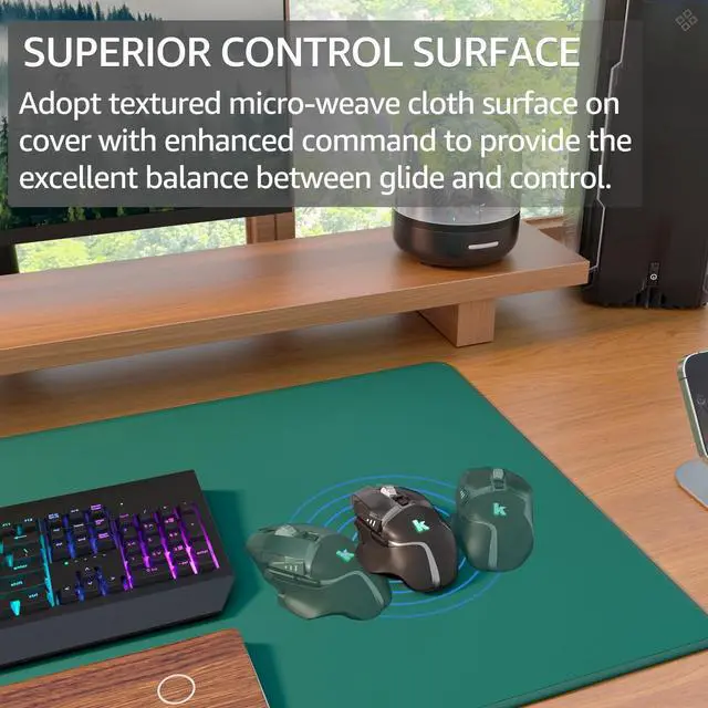 Alt view image 2 of 6 - KEHIPI Large Gaming Mouse Pad with Stitched Edges, Extended Mousepad with Superior Micro-Weave Cloth, Non-Slip Base, Water Resist Keyboard Pad for Gamer, Office & Home, 31.5x15.7in, Forest Green