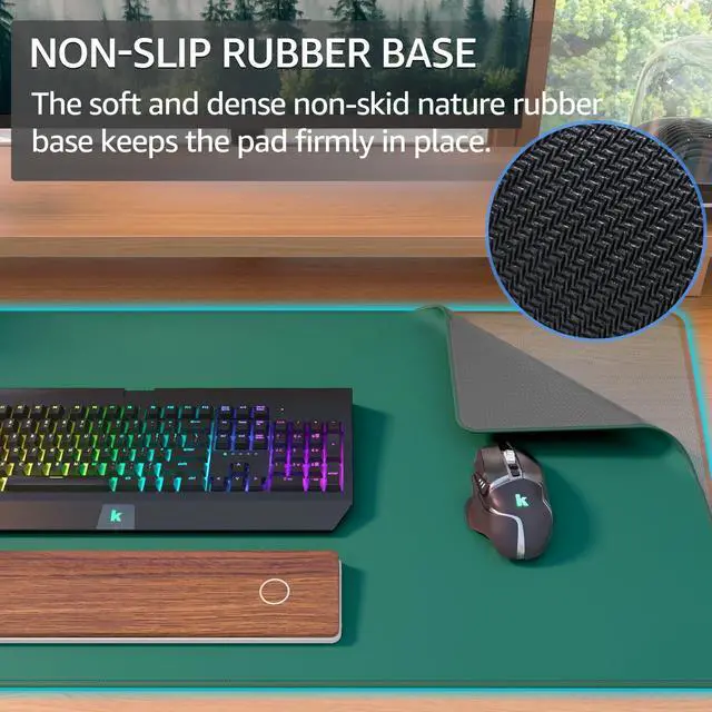 Alt view image 4 of 6 - KEHIPI Large Gaming Mouse Pad with Stitched Edges, Extended Mousepad with Superior Micro-Weave Cloth, Non-Slip Base, Water Resist Keyboard Pad for Gamer, Office & Home, 31.5x15.7in, Forest Green