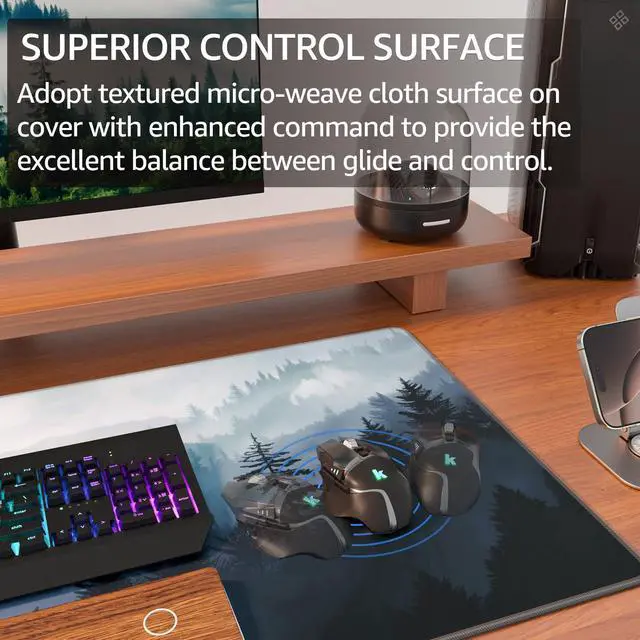 Alt view image 2 of 6 - KEHIPI Large Gaming Mouse Pad with Stitched Edges, Extended Mousepad with Superior Micro-Weave Cloth, Non-Slip Base, Water Resist Keyboard Pad for Gamer, Office & Home, 31.5x15.7in, Cloud Forest