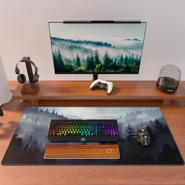 Alt view image 6 of 6 - KEHIPI Large Gaming Mouse Pad with Stitched Edges, Extended Mousepad with Superior Micro-Weave Cloth, Non-Slip Base, Water Resist Keyboard Pad for Gamer, Office & Home, 31.5x15.7in, Cloud Forest