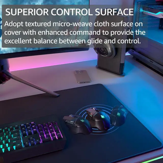 Alt view image 2 of 7 - KEHIPI Large Gaming Mouse Pad with Stitched Edges, Extended Mousepad with Superior Micro-Weave Cloth, Non-Slip Base, Water Resist Keyboard Pad, Desk Mat for Gamer, Office & Home, 31.5 x 15.7 in, Black