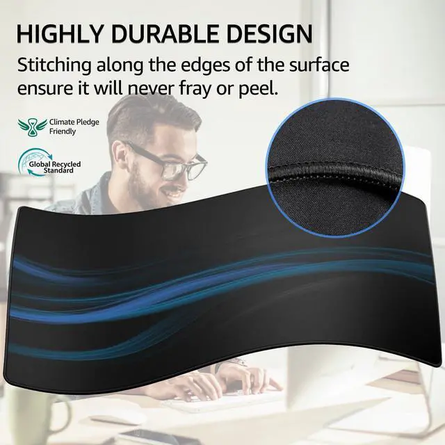 Alt view image 3 of 7 - KEHIPI Large Gaming Mouse Pad with Stitched Edges, Extended Mousepad with Superior Micro-Weave Cloth, Non-Slip Base, Water Resist Keyboard Pad, Desk Mat for Gamer, Office & Home, 31.5 x 15.7 in, Black