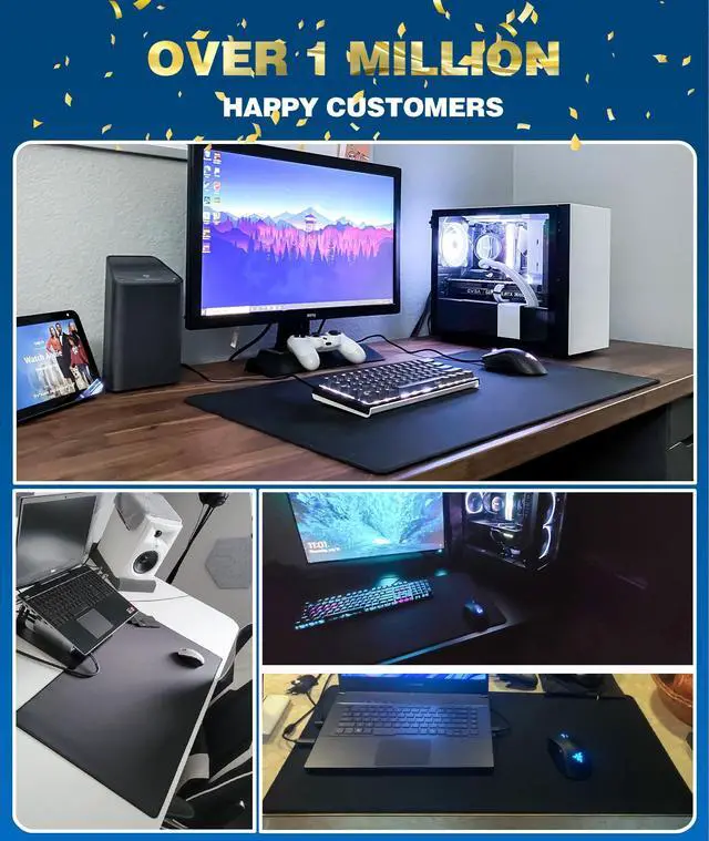 Alt view image 6 of 7 - KEHIPI Large Gaming Mouse Pad with Stitched Edges, Extended Mousepad with Superior Micro-Weave Cloth, Non-Slip Base, Water Resist Keyboard Pad, Desk Mat for Gamer, Office & Home, 31.5 x 15.7 in, Black