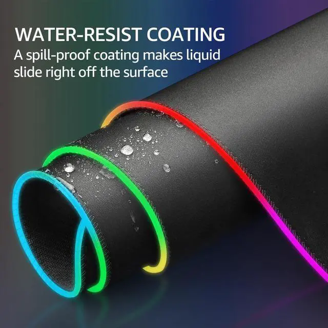 Alt view image 5 of 6 - KEHIPIRGB Large Gaming Mouse Pad with Stitched Edges, LED Extended Mousepad with Superior Micro-Weave Cloth, Non-Slip Base, Water Resist Keyboard Pad, Desk Pad for Gamer, Office & Home, 35.4 x 15.7 in