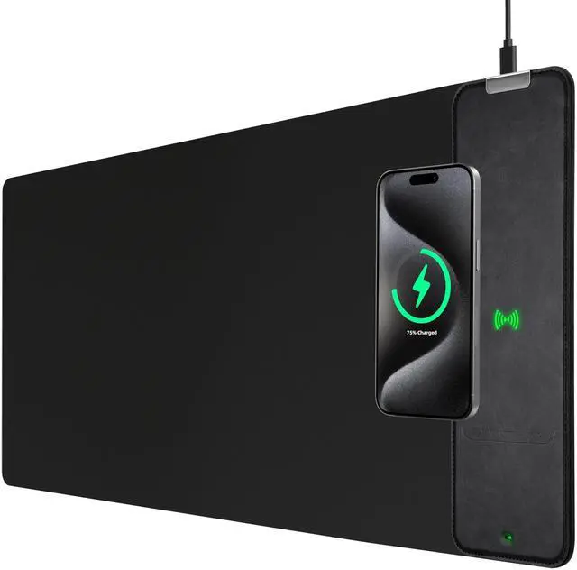 Main image of KEHIPI Gaming Mouse Pad, Wireless Charging Mouse Pad Gaming, 31.5"x11.8" Large Desk Mat for Laptop/Computer/Keyboard, Waterproof Smooth Surface, Non-Slip Base, Black