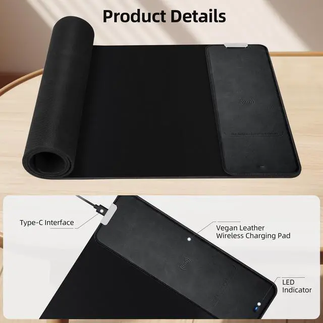 Alt view image 3 of 7 - KEHIPI Gaming Mouse Pad, Wireless Charging Mouse Pad Gaming, 31.5"x11.8" Large Desk Mat for Laptop/Computer/Keyboard, Waterproof Smooth Surface, Non-Slip Base, Black