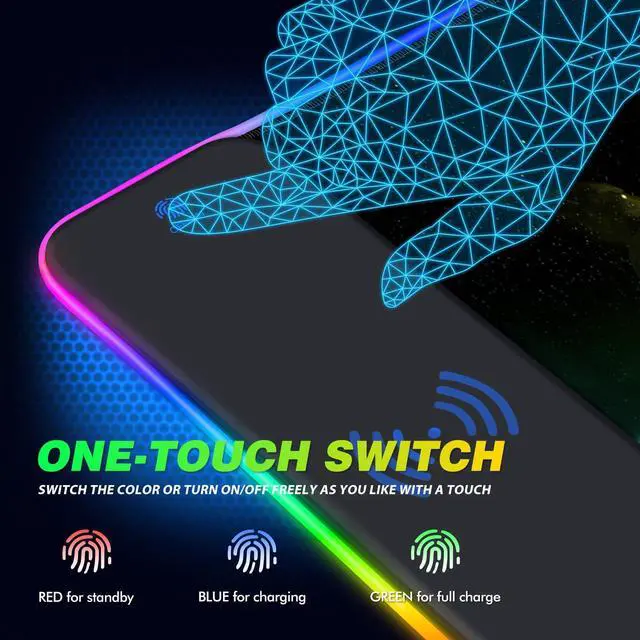 Alt view image 4 of 7 - KEHIPI Wireless Charging RGB Gaming Mouse Pad 15W, Extended LED Desk Mat Protector 800x300x4MM, 14 Light Modes Extra Large Mousepad Non-Slip Rubber Base Desk Mat, Nebula Universe