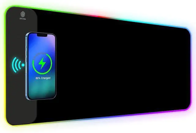 Main image of KEHIPI Wireless Charging RGB Gaming Mouse Pad 15W, Extended LED Desk Mat Protector 800x300x4MM, 14 Light Modes Extra Large Mousepad Non-Slip Rubber Base Desk Mat, Cool Black
