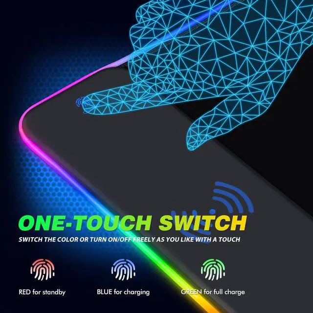 Alt view image 4 of 7 - KEHIPI Wireless Charging RGB Gaming Mouse Pad 15W, Extended LED Desk Mat Protector 800x300x4MM, 14 Light Modes Extra Large Mousepad Non-Slip Rubber Base Desk Mat, Cool Black