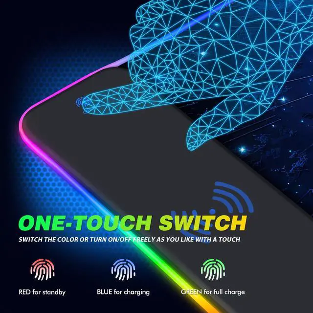 Alt view image 3 of 7 - KEHIPI RGB Gaming Mouse Pad with Wireless Charging, Large Keyboard Mouse Pad with 14 LED Light Modes, Non-Slip Rubber Base Waterproof Desk Pad for Home Office Decor, Blue Meteor Starry Sky