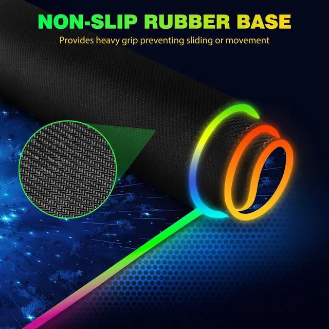 Alt view image 5 of 7 - KEHIPI RGB Gaming Mouse Pad with Wireless Charging, Large Keyboard Mouse Pad with 14 LED Light Modes, Non-Slip Rubber Base Waterproof Desk Pad for Home Office Decor, Blue Meteor Starry Sky