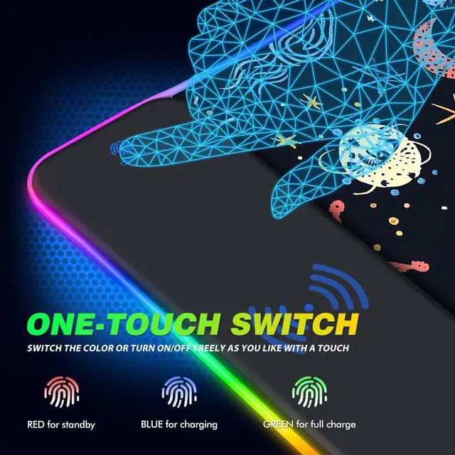 Alt view image 4 of 7 - KEHIPI RGB Gaming Mouse Pad with Wireless Charging, Large Keyboard Mouse Pad with 14 LED Light Modes, Non-Slip Rubber Base Waterproof Desk Pad for Home Office Decor, Abstract Moon Stars