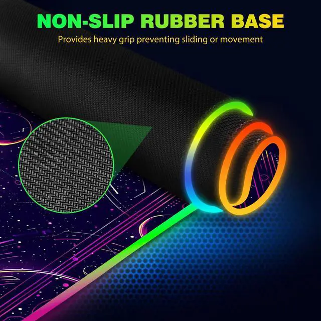 Alt view image 6 of 7 - KEHIPI RGB Gaming Mouse Pad with Wireless Charging, Large Keyboard Mouse Pad with 14 LED Light Modes, Non-Slip Rubber Base Waterproof Desk Pad for Home Office Decor, Purple Planet