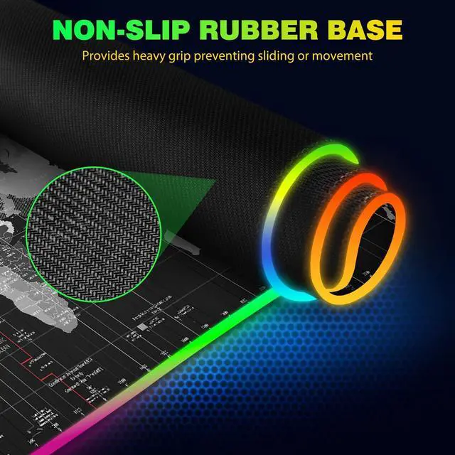 Alt view image 7 of 7 - KEHIPI Wireless Charging RGB Gaming Mouse Pad 15W, Extended LED Desk Mat Protector 800x300x4MM, 14 Light Modes Extra Large Mousepad Non-Slip Rubber Base Desk Mat, Black World Map