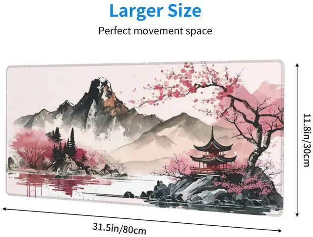 Alt view image 2 of 7 - KEHIPI Watercolor Japanese Large Gaming Mouse Pad,Mouse Pad Gaming 31.5 x 11.8 in Mouse Mat Desk Pad,Large Desk Mat,Extended Keyboard Mousepad with Non-Slip Base and Stitched Edge for Desk Home Office