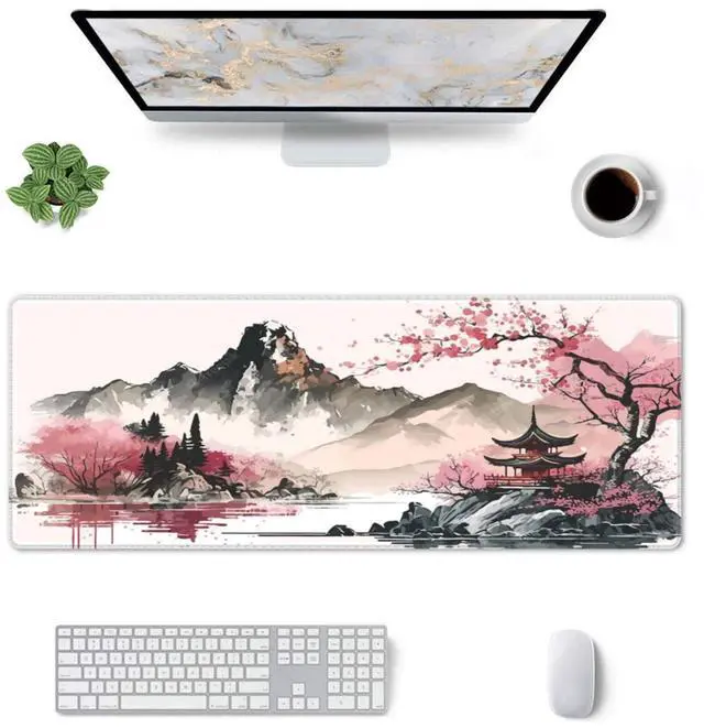 Alt view image 3 of 7 - KEHIPI Watercolor Japanese Large Gaming Mouse Pad,Mouse Pad Gaming 31.5 x 11.8 in Mouse Mat Desk Pad,Large Desk Mat,Extended Keyboard Mousepad with Non-Slip Base and Stitched Edge for Desk Home Office