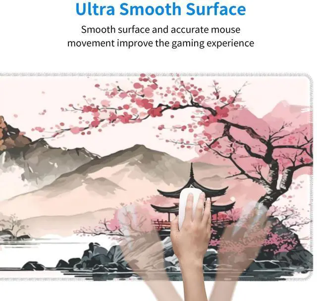 Alt view image 7 of 7 - KEHIPI Watercolor Japanese Large Gaming Mouse Pad,Mouse Pad Gaming 31.5 x 11.8 in Mouse Mat Desk Pad,Large Desk Mat,Extended Keyboard Mousepad with Non-Slip Base and Stitched Edge for Desk Home Office